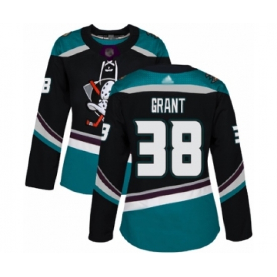 Women's Anaheim Ducks 38 Derek Grant Authentic Black Teal Alternate Hockey Jersey