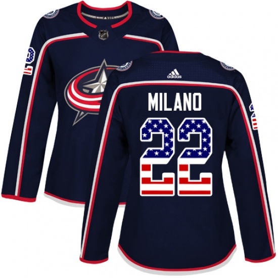 Women's Adidas Columbus Blue Jackets 22 Sonny Milano Authentic Navy Blue USA Flag Fashion NHL Jersey