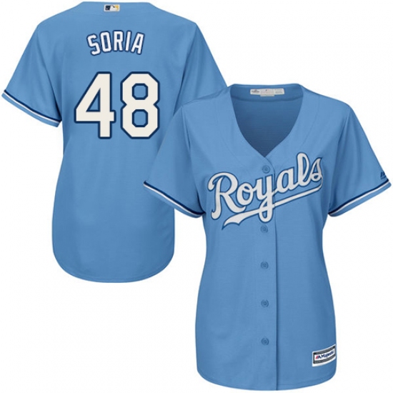 Women's Majestic Kansas City Royals 48 Joakim Soria Replica Light Blue Alternate 1 Cool Base MLB Jersey