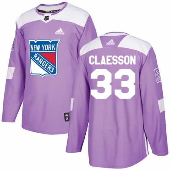 Youth Adidas New York Rangers 33 Fredrik Claesson Authentic Purple Fights Cancer Practice NHL Jersey