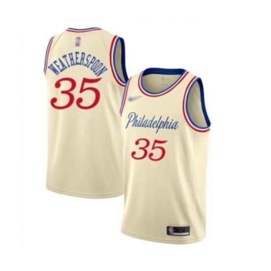 Men's Philadelphia 76ers 35 Clarence Weatherspoon Swingman Cream Basketball Jersey - 2019 20 City Edition