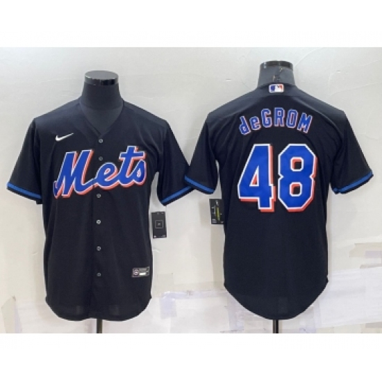 Men's New York Mets 48 Jacob deGrom Black Stitched MLB Cool Base Nike Jersey