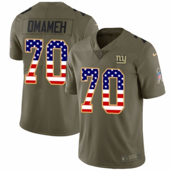 Men's Nike New York Giants 70 Patrick Omameh Limited Olive USA Flag 2017 Salute to Service NFL Jersey