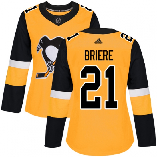 Women's Adidas Pittsburgh Penguins 21 Michel Briere Authentic Gold Alternate NHL Jersey