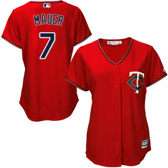 Women's Majestic Minnesota Twins 7 Joe Mauer Authentic Scarlet Alternate Cool Base MLB Jersey