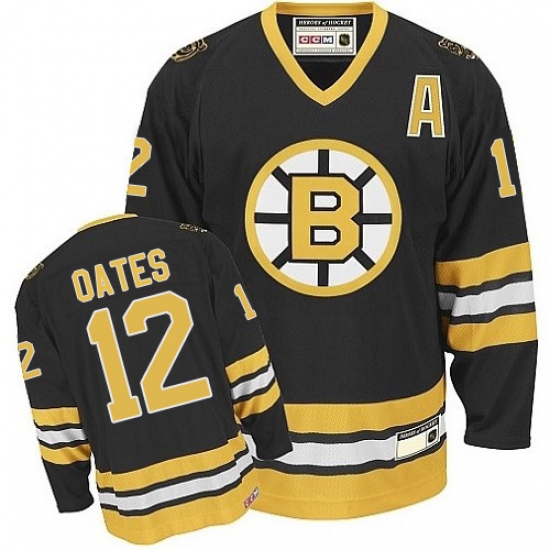 Men's CCM Boston Bruins 12 Adam Oates Authentic Black/Gold Throwback NHL Jersey