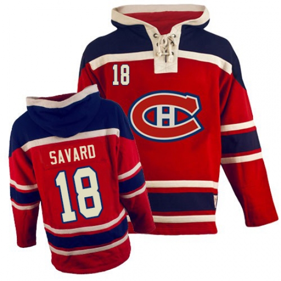 Men's Old Time Hockey Montreal Canadiens 18 Serge Savard Premier Red Sawyer Hooded Sweatshirt NHL Jersey