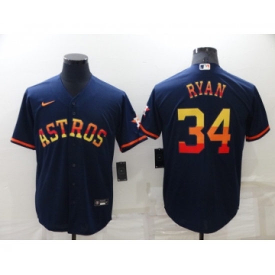 Men's Houston Astros 34 Nolan Ryan Navy Blue Rainbow Stitched MLB Cool Base Nike Jersey