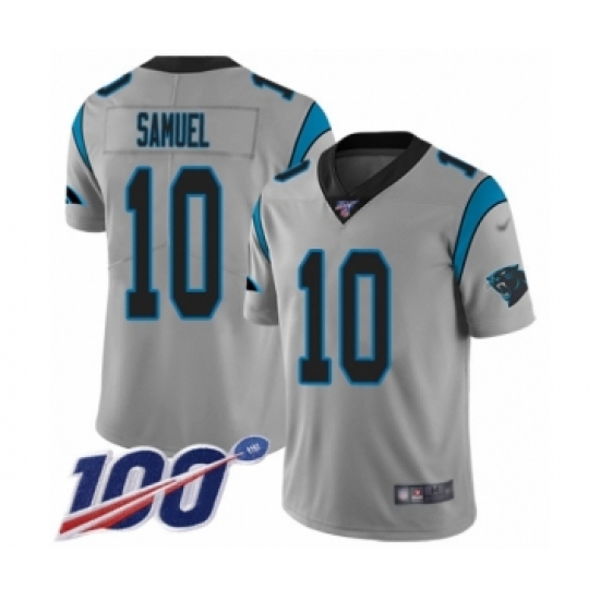 Men's Carolina Panthers 10 Curtis Samuel Silver Inverted Legend Limited 100th Season Football Jersey