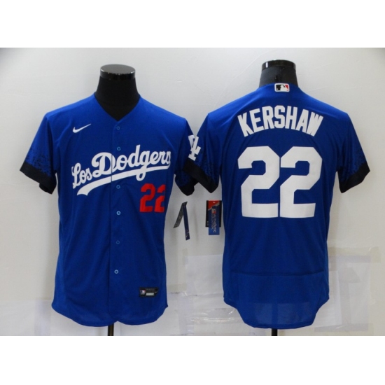 Men's Nike Los Angeles Dodgers 22 Clayton Kershaw Blue Elite City Player Jersey