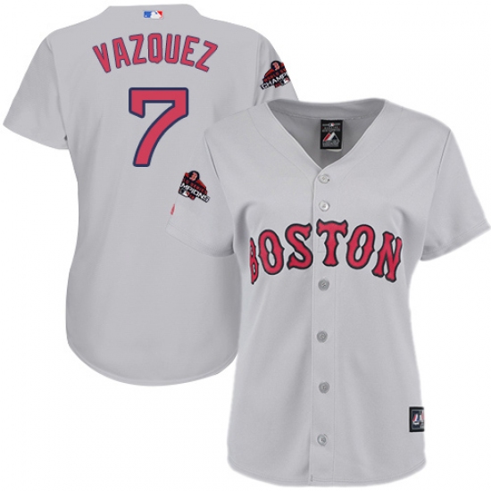 Women's Majestic Boston Red Sox 7 Christian Vazquez Authentic Grey Road 2018 World Series Champions MLB Jersey