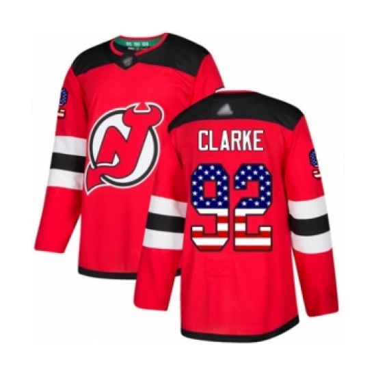 Men's New Jersey Devils 92 Graeme Clarke Authentic Red USA Flag Fashion Hockey Jersey