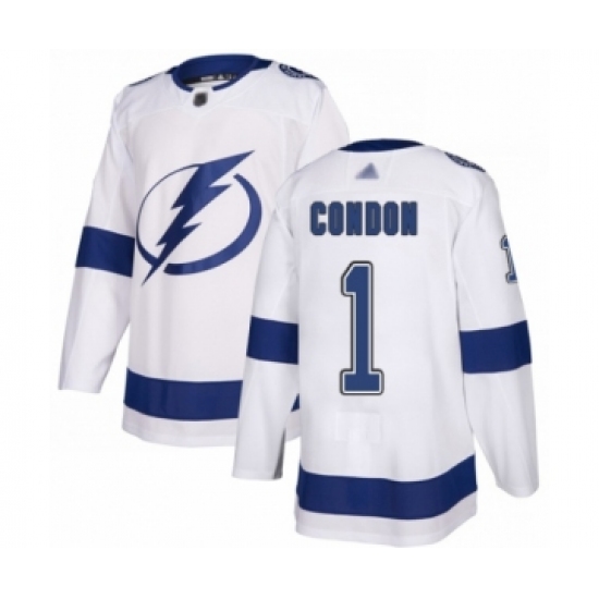 Youth Tampa Bay Lightning 1 Mike Condon Authentic White Away Hockey Jersey