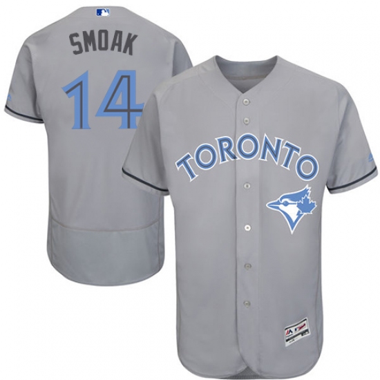 Men's Majestic Toronto Blue Jays 14 Justin Smoak Authentic Gray 2016 Father's Day Fashion Flex Base MLB Jersey