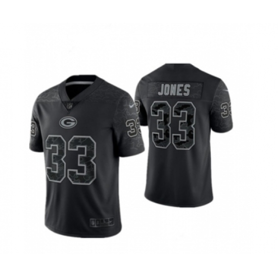 Men's Green Bay Packers 33 Aaron Jones Black Reflective Limited Stitched Football Jersey