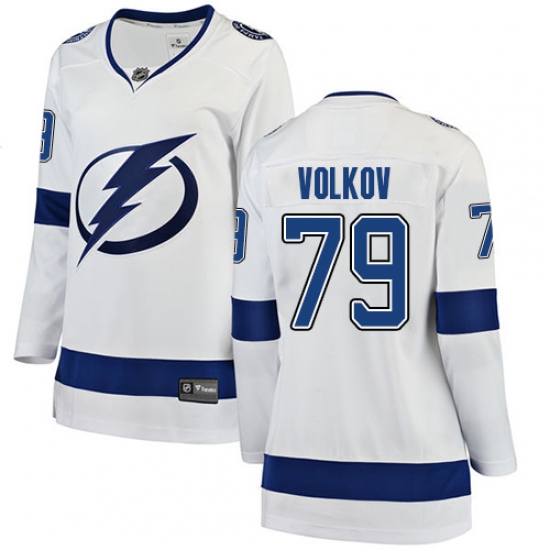 Women's Tampa Bay Lightning 79 Alexander Volkov Fanatics Branded White Away Breakaway NHL Jersey