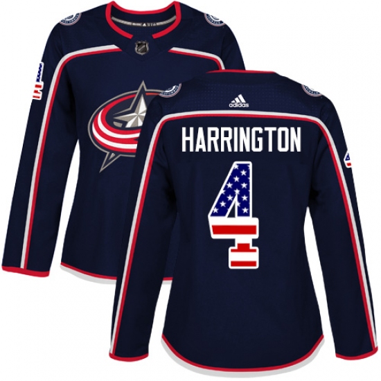 Women's Adidas Columbus Blue Jackets 4 Scott Harrington Authentic Navy Blue USA Flag Fashion NHL Jersey