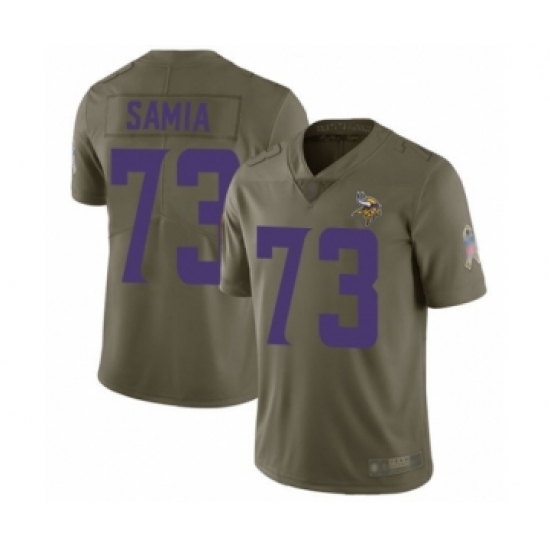 Men's Minnesota Vikings 73 Dru Samia Limited Olive 2017 Salute to Service Football Jersey