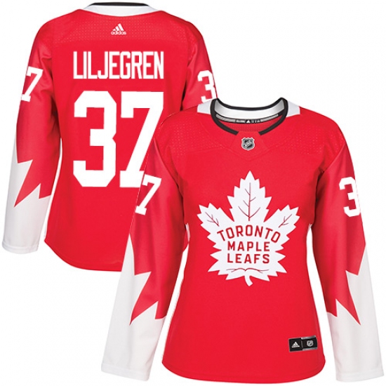 Women's Adidas Toronto Maple Leafs 37 Timothy Liljegren Authentic Red Alternate NHL Jersey