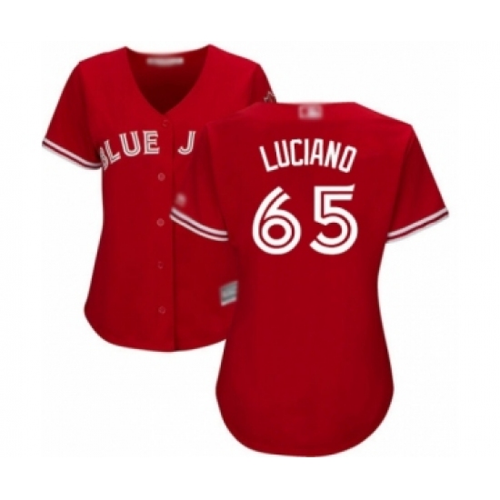 Women's Toronto Blue Jays 65 Elvis Luciano Authentic Scarlet Alternate Baseball Player Jersey