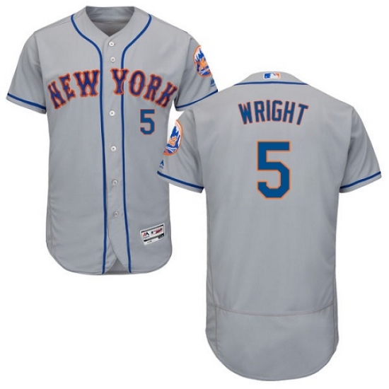 Men's Majestic New York Mets 5 David Wright Grey Road Flex Base Authentic Collection MLB Jersey