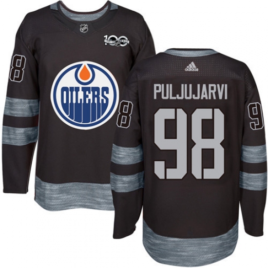 Men's Adidas Edmonton Oilers 98 Jesse Puljujarvi Authentic Black 1917-2017 100th Anniversary NHL Jersey