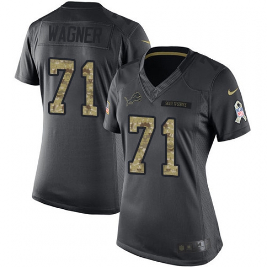 Women's Nike Detroit Lions 71 Ricky Wagner Limited Black 2016 Salute to Service NFL Jersey