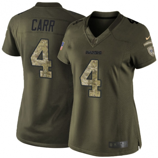 Women's Nike Oakland Raiders 4 Derek Carr Elite Green Salute to Service NFL Jersey