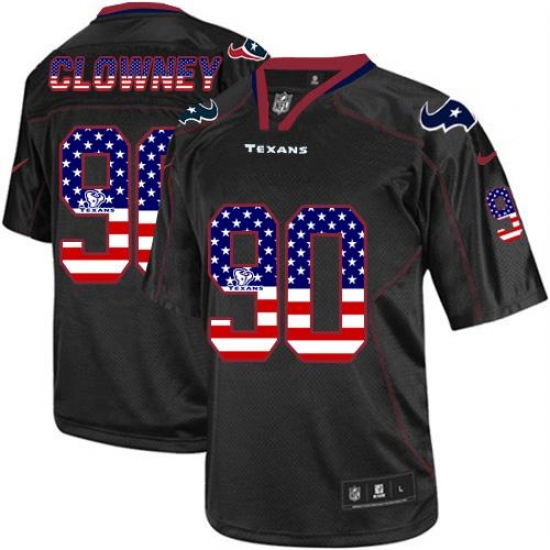 Men's Nike Houston Texans 90 Jadeveon Clowney Elite Black USA Flag Fashion NFL Jersey