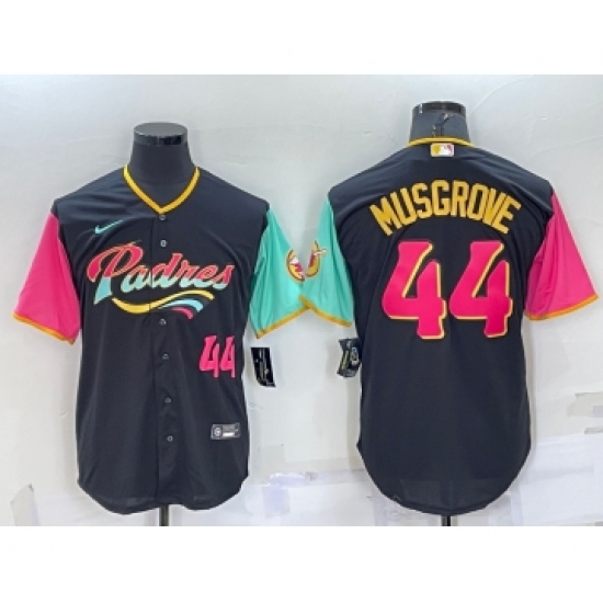 Men's San Diego Padres 44 Joe Musgrove Number Black 2022 City Connect Cool Base Stitched Jersey