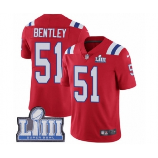 Men's Nike New England Patriots 51 Ja'Whaun Bentley Red Alternate Vapor Untouchable Limited Player Super Bowl LIII Bound NFL Jersey