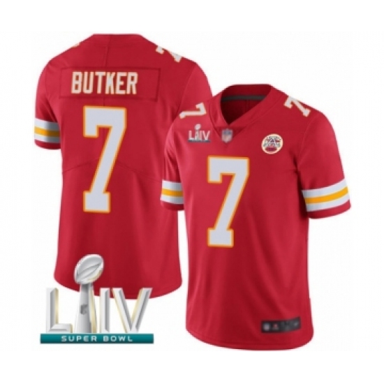 Men's Kansas City Chiefs 7 Harrison Butker Red Team Color Vapor Untouchable Limited Player Super Bowl LIV Bound Football Jersey