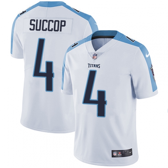 Men's Nike Tennessee Titans 4 Ryan Succop White Vapor Untouchable Limited Player NFL Jersey