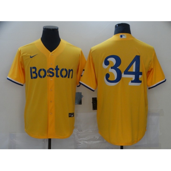 Men's Boston Red Sox 34 David Ortiz Nike Gold-Light Blue 2021 City Connect Replica Player Jersey