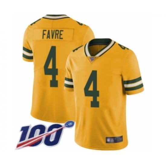 Men's Green Bay Packers 4 Brett Favre Limited Gold Rush Vapor Untouchable 100th Season Football Jersey