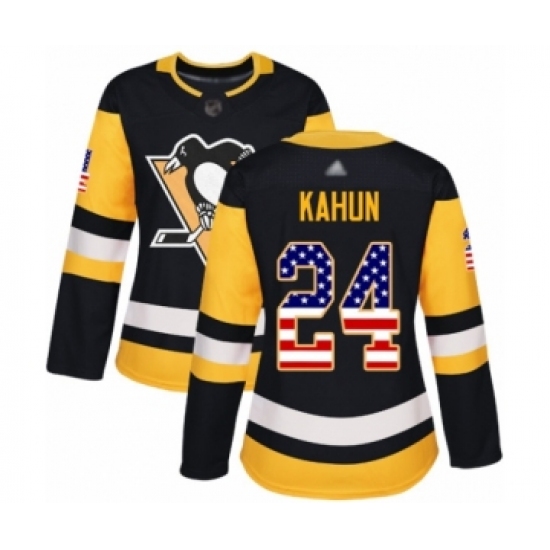 Women's Pittsburgh Penguins 24 Dominik Kahun Authentic Black USA Flag Fashion Hockey Jersey