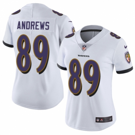 Women's Nike Baltimore Ravens 89 Mark Andrews White Vapor Untouchable Limited Player NFL Jersey