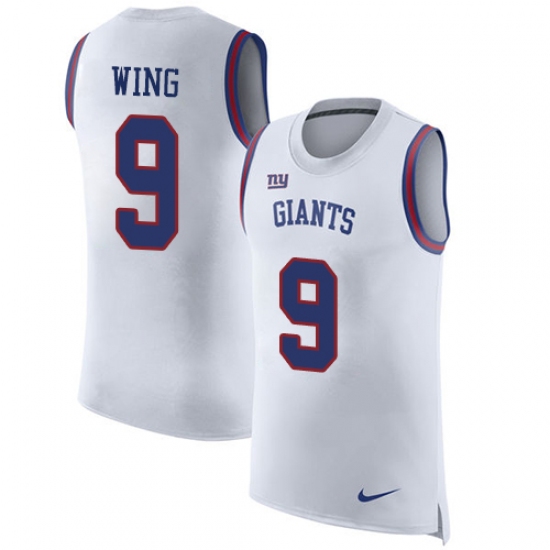 Men's Nike New York Giants 9 Brad Wing Limited White Rush Player Name & Number Tank Top NFL Jersey