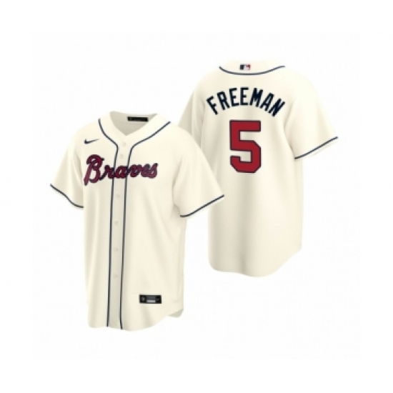 Women Atlanta Braves 5 Freddie Freeman Nike Cream 2020 Replica Alternate Jersey