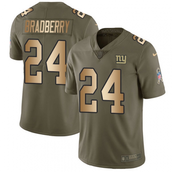 Youth New York Giants 24 James Bradberry Olive Gold Stitched Limited 2017 Salute To Service Jersey