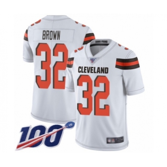 Men's Cleveland Browns 32 Jim Brown White Vapor Untouchable Limited Player 100th Season Football Jersey