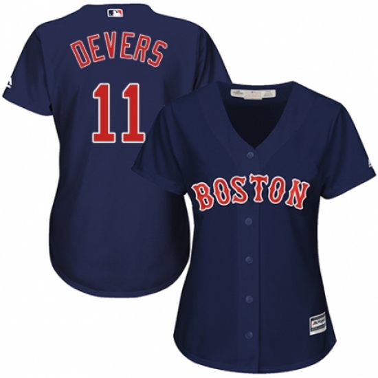 Women's Majestic Boston Red Sox 11 Rafael Devers Replica Navy Blue Alternate Road MLB Jersey