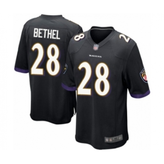 Men's Baltimore Ravens 28 Justin Bethel Game Black Alternate Football Jersey