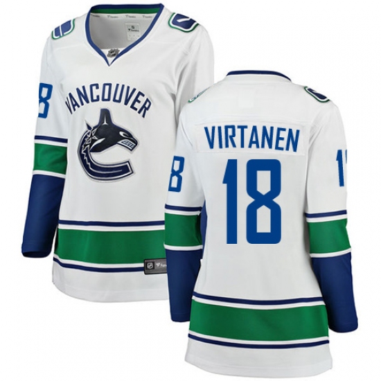 Women's Vancouver Canucks 18 Jake Virtanen Fanatics Branded White Away Breakaway NHL Jersey