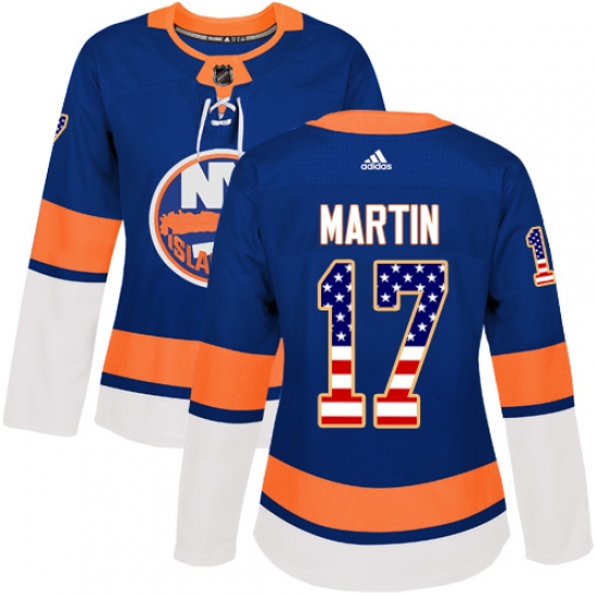 Women's Adidas New York Islanders 17 Matt Martin Authentic Royal Blue USA Flag Fashion NHL Jersey