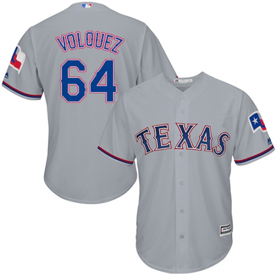 Youth Majestic Texas Rangers 64 Edinson Volquez Replica Grey Road Cool Base MLB Jersey