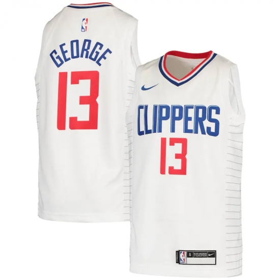 Youth LA Clippers 13 Paul George Nike White 2020-21 Swingman Jersey