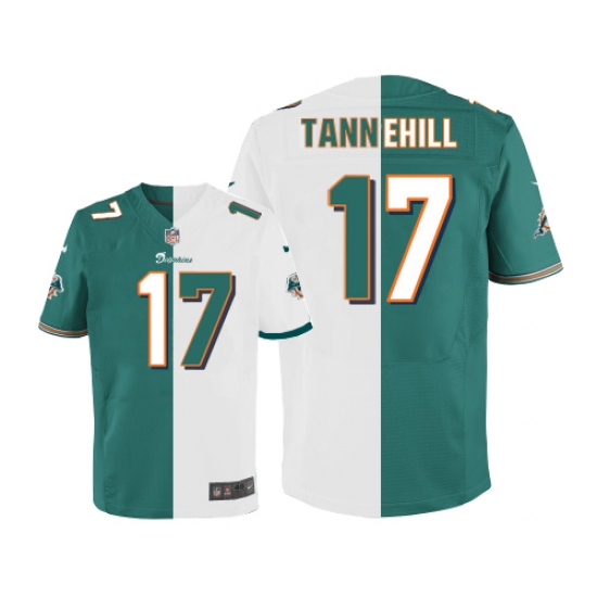 Men's Nike Miami Dolphins 17 Ryan Tannehill Elite Aqua Green/White Split Fashion NFL Jersey