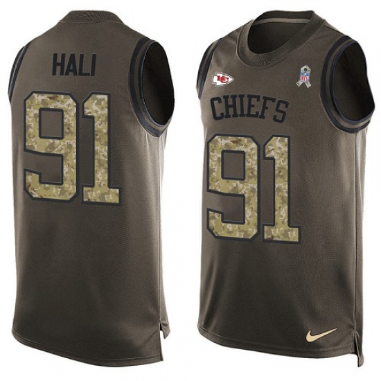 Men's Nike Kansas City Chiefs 91 Tamba Hali Limited Green Salute to Service Tank Top NFL Jersey