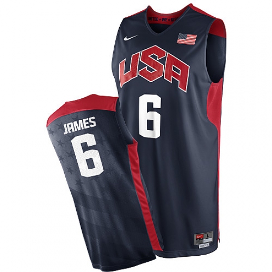 Men's Nike Team USA 6 LeBron James Authentic Navy Blue 2012 Olympics Basketball Jersey